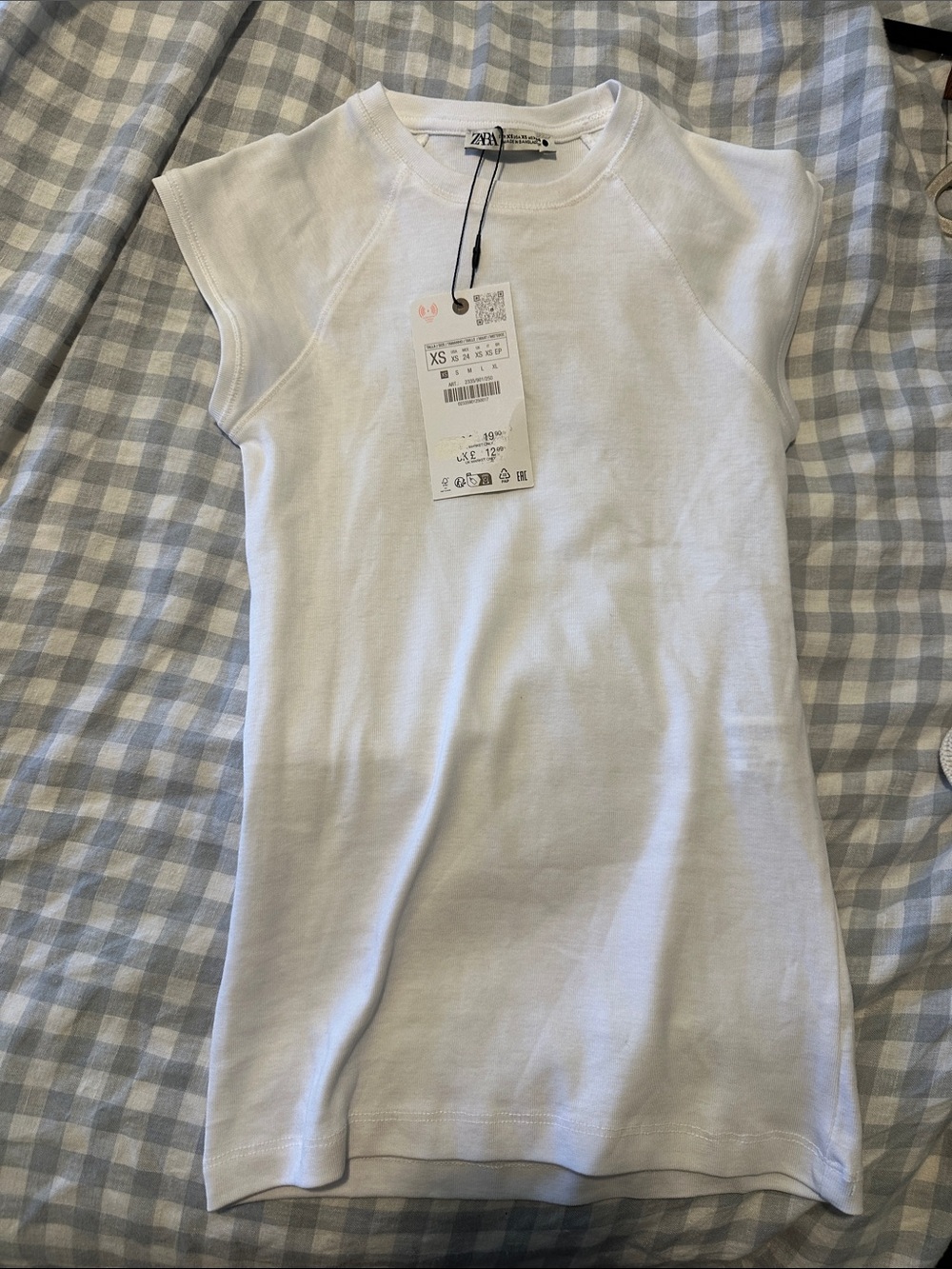 ZARA womens White Cap-Sleeve Tee